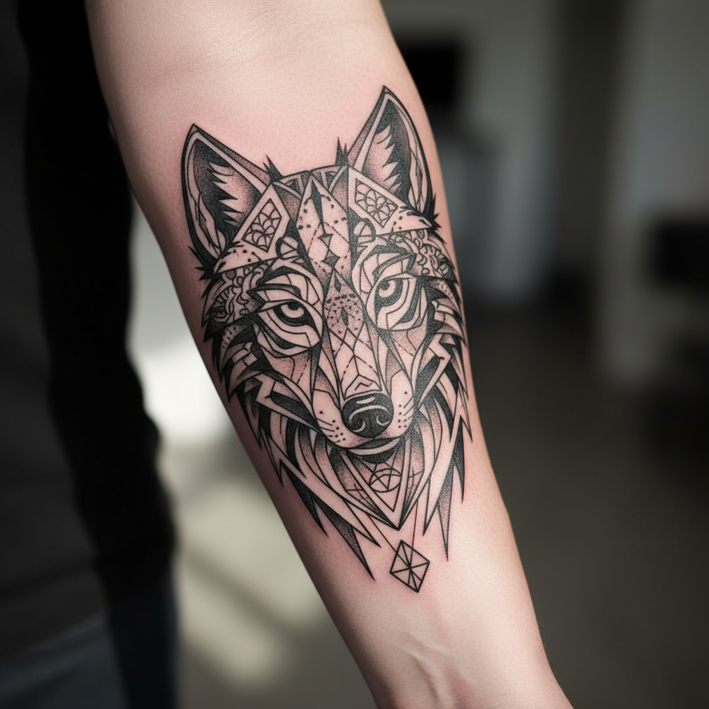 Geometric wolf tattoo